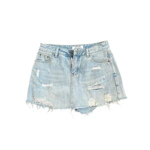 Acne Studios Light Wash Distressed Denim Skirt Built in Short Raw Hem
